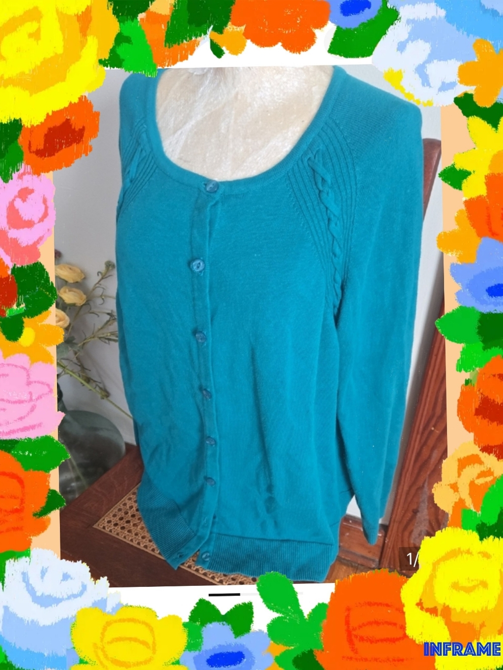 Christopher & Banks Teal Button-Front Cardigan Size Lg